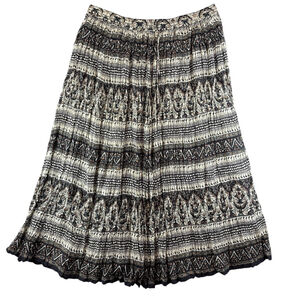 Emanuel Geraldo Earth Tone Patterned Crinkle Cotton Maxi Circle Skirt One Size